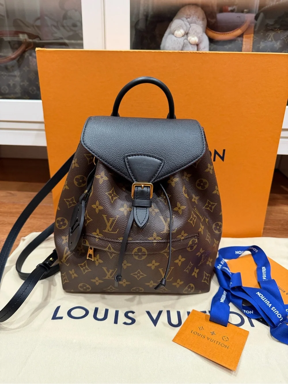 Louis Vuitton Montsouris PM Monogram Backpack Black Leather Excellent Cond